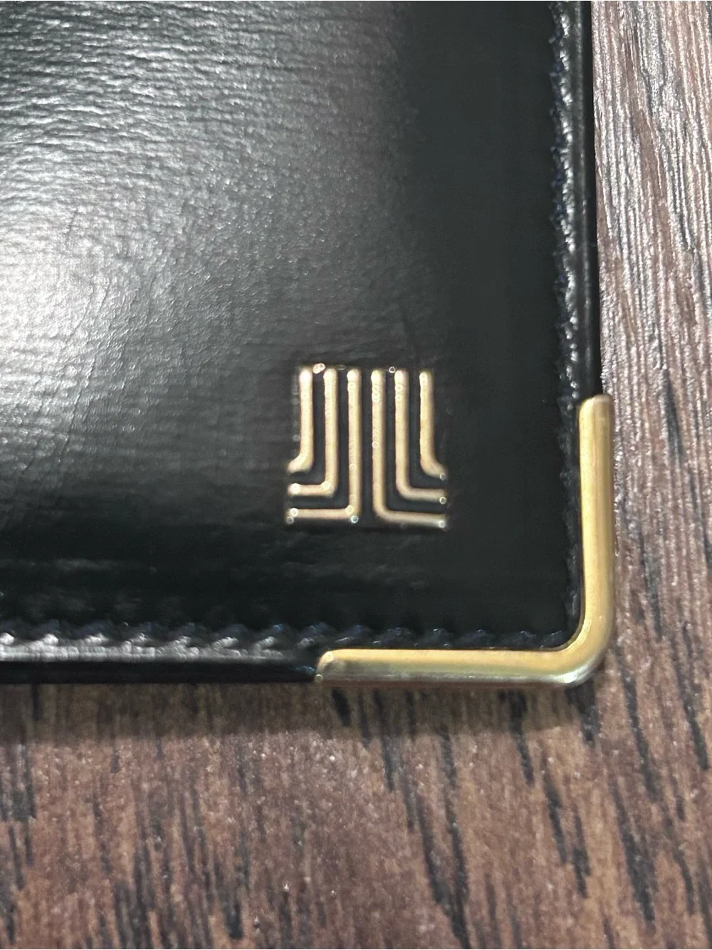 Vintage Lanvin EUC Black Leather Long Coat Wallet Bifold Gold Tips Italy